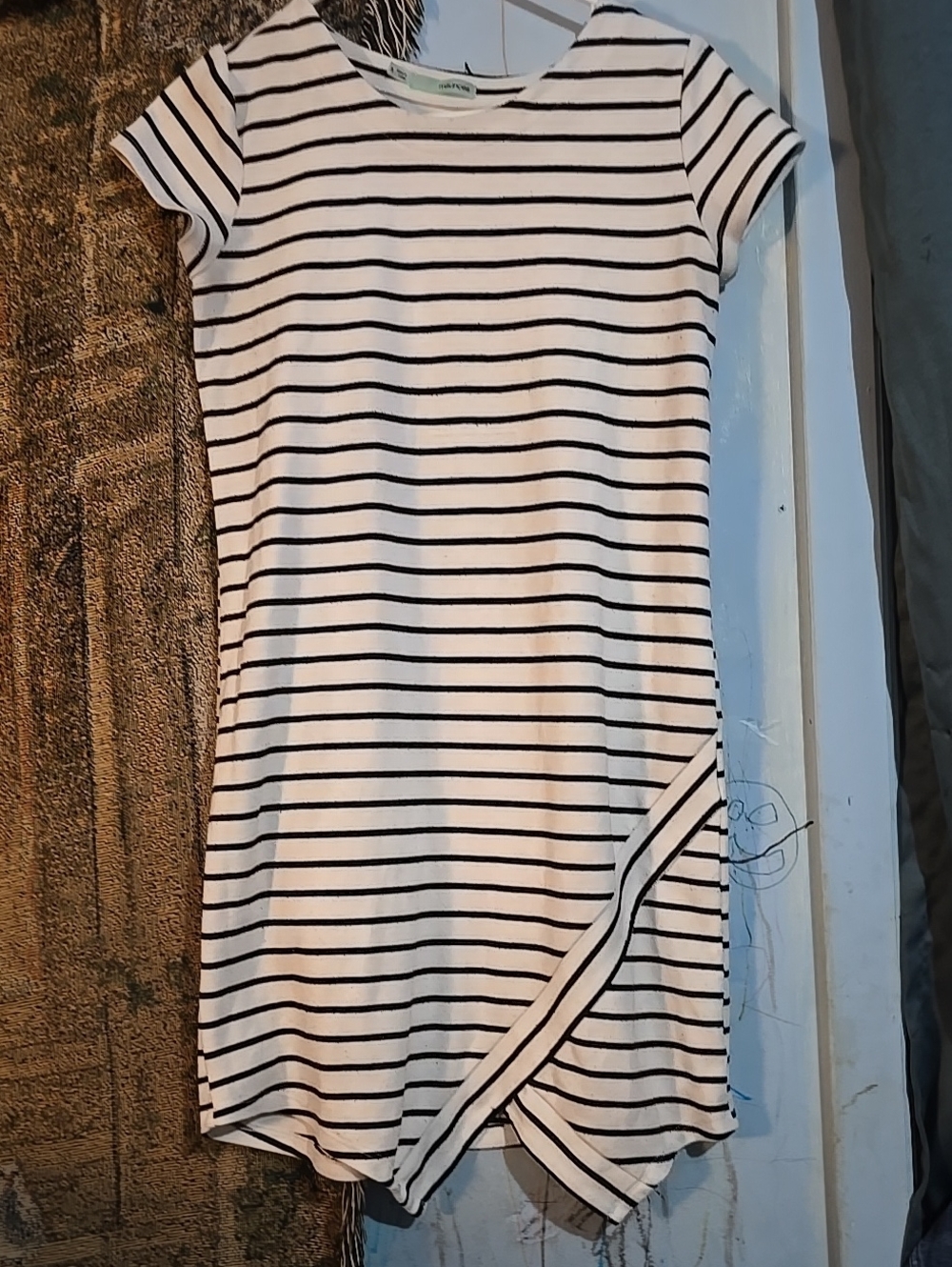 !!.  Ladies S Black & White Striped Short Sleeve Mini Dress